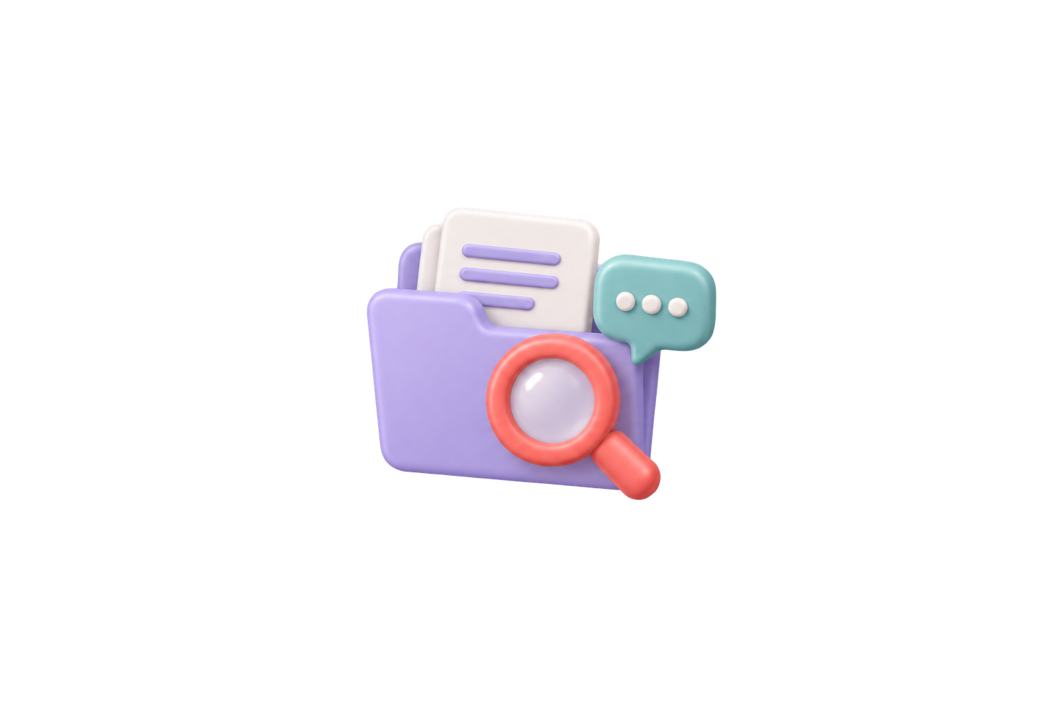3D folder and comment cards with a coral magnifying glass